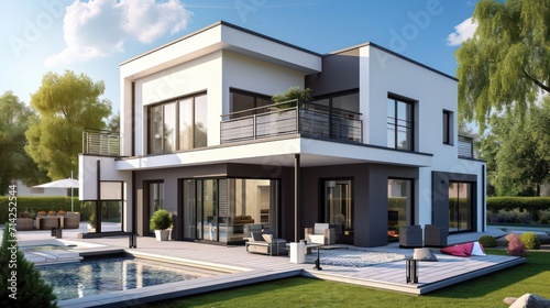 Modern house concept inspiration, ideal for business rental house concepts, homes for sale, and advertisements showcasing luxurious and modern houses photo