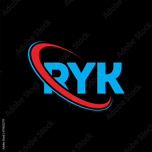 RYK logo. RYK letter. RYK letter logo design. Initials RYK logo linked with circle and uppercase monogram logo. RYK typography for technology  business and real estate brand.