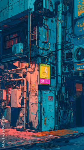 Asian city street in anime style, Generative AI