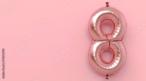 Celebration for International Women's Day. Number 8 Shaped Balloon on a Pastel Pink Background. photo