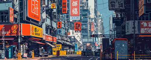 Asian city street in anime style, Generative AI