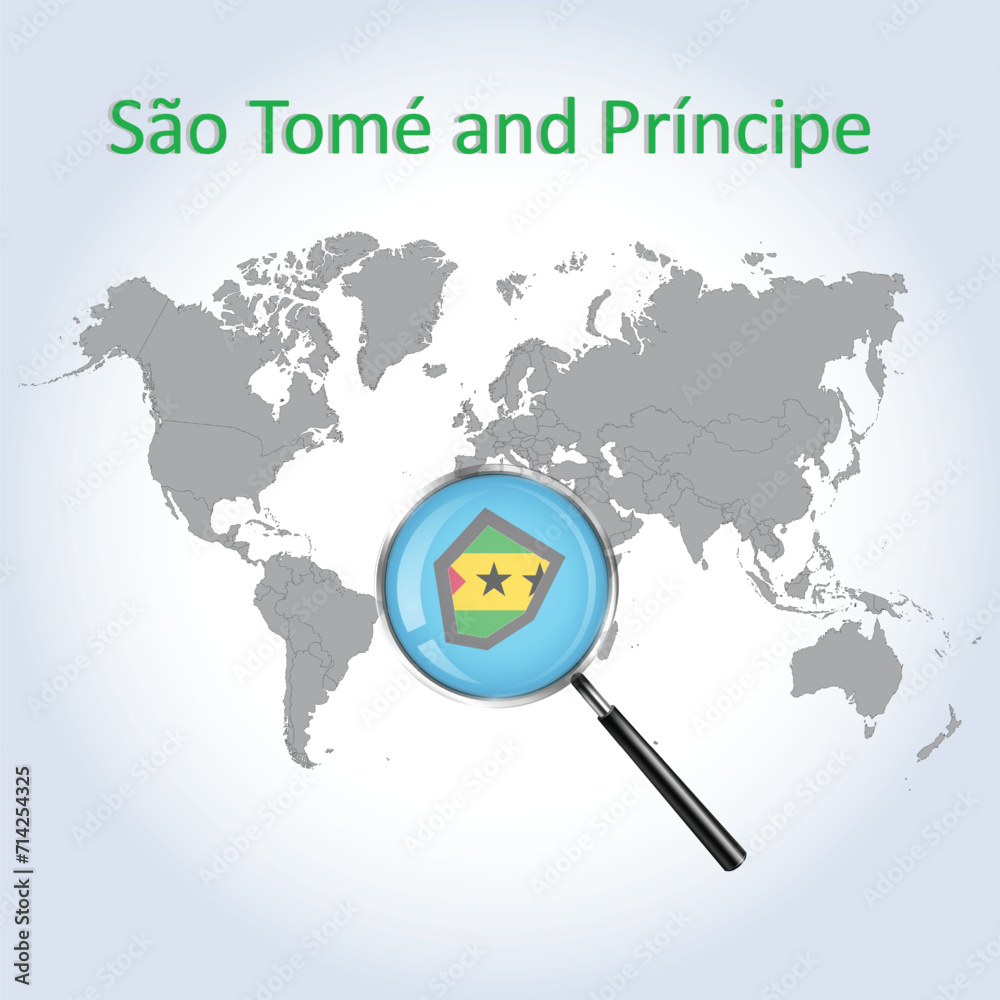Magnified map of Sao Tome and Principe with the flag of Sao Tome and Principe enlargement of maps Magnified map of Sao Tome and Principe with the flag of Sao Tome and Principe enlargement of maps