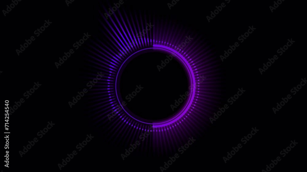 Audio spectrum circular or radial, empty space in the middle on alpha channel. Audio waveform with frequency bands in neon purple and blue colors. Visualization of music display. Audio spectrum circular or radial, empty space in the middle on alpha channel. Audio waveform with frequency bands in neon purple and blue colors. Visualization of music display.