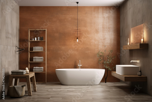 Sienna color minimal design decoration modern bathroom interior