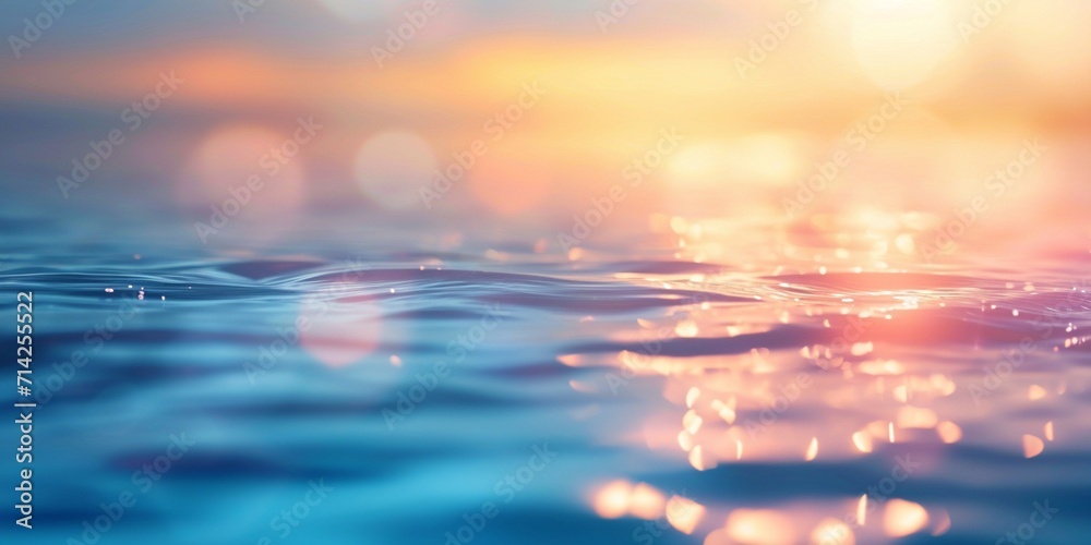 Abstract blur light on sea and ocean, clear water close up colorful background. - obrazy, fototapety, plakaty 