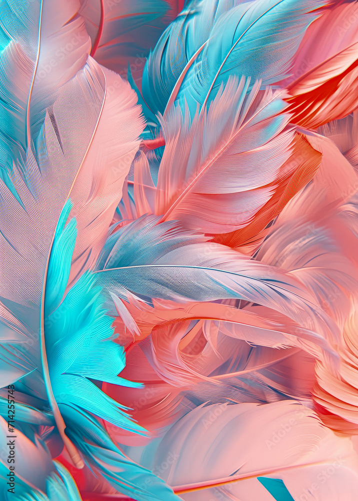 Fototapeta premium Pastel soft background, silky soft feathers of delicate light pastel colors and softness. Minimal romantic feathered concept.