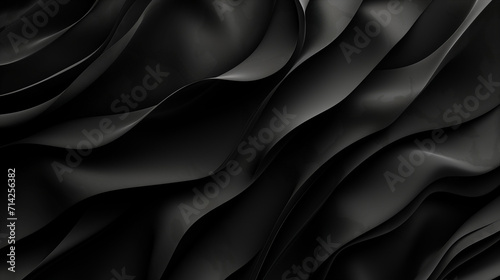 Abstract black fabric texture background with soft waves pattern