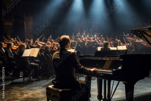 Pianist in concert with orchestra photo