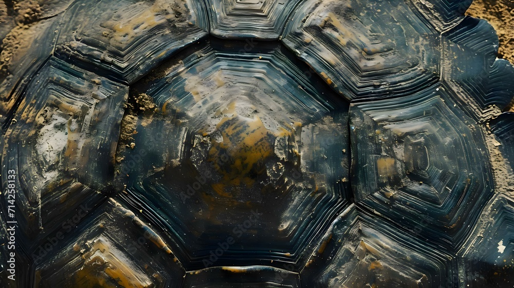 Naklejka premium a close up of a tortoise shell on a rock
