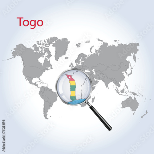Magnified map Togo with the flag of Togo enlargement of maps, Vector art