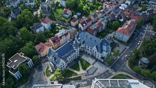 Aerial drone view of the historic old town of Jena in Thuringia, Germany photo
