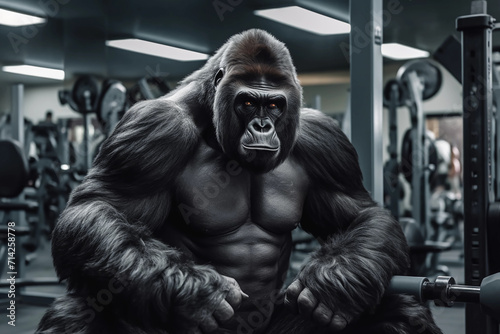 Bodybuilding Gorilla in Gym.. Powerlifter Beast. Generated AI