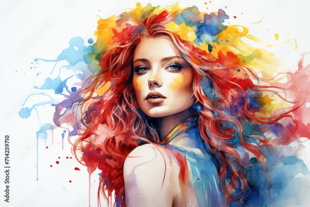 Abstract Watercolor illustration of colorful Woman. Art painting