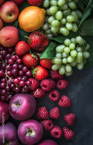 Healthy fruits and berries with top view 