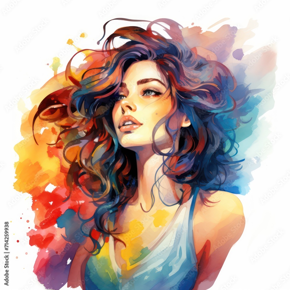 Abstract Watercolor illustration of colorful Woman. Art painting