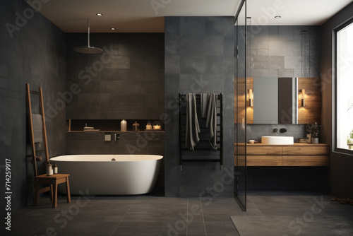 Slate gray color minimal design decoration modern bathroom interior