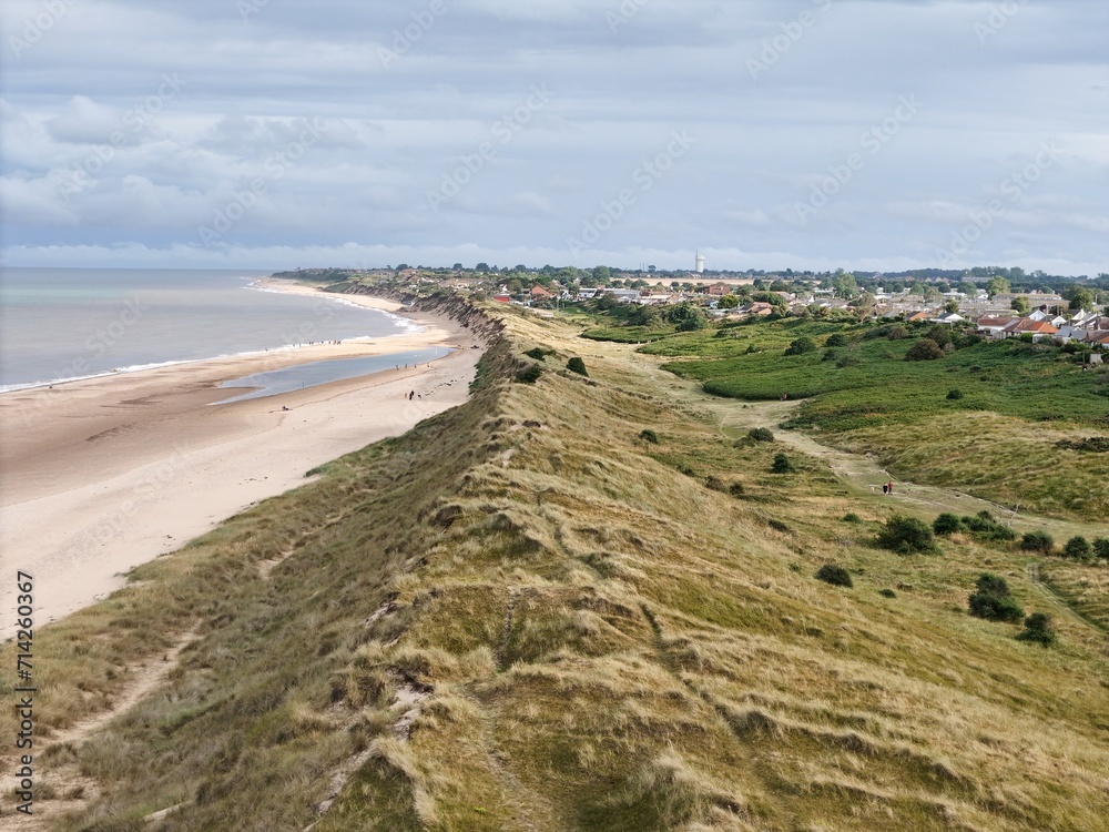 .Sand dunes Winterton Norfolk UK drone,aerial