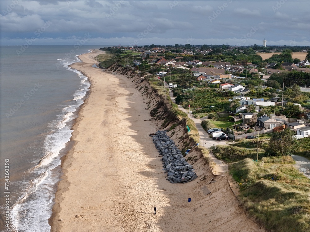 .Hemsby seaside village Norfolk England houses in danger from coastal erosion