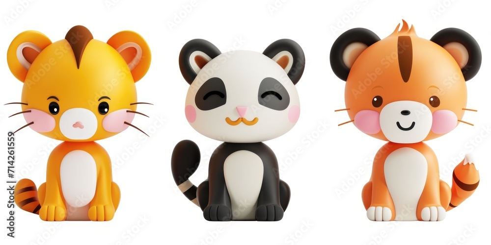 Obraz premium Three cat figurines sitting together. Perfect for cat lovers and home decor