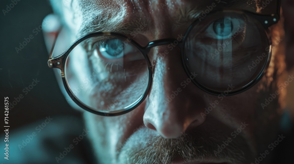A detailed view of a man wearing glasses. Can be used to represent intelligence, professionalism, or vision A detailed view of a man wearing glasses. Can be used to represent intelligence, professionalism, or vision