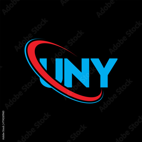 UNY logo. UNY letter. UNY letter logo design. Initials UNY logo linked with circle and uppercase monogram logo. UNY typography for technology, business and real estate brand. photo