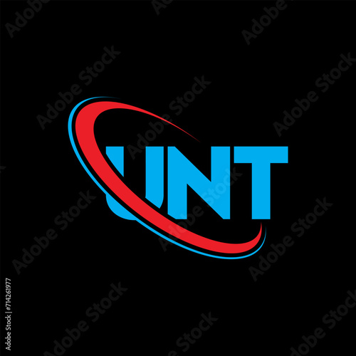 UNT logo. UNT letter. UNT letter logo design. Initials UNT logo linked with circle and uppercase monogram logo. UNT typography for technology, business and real estate brand. photo