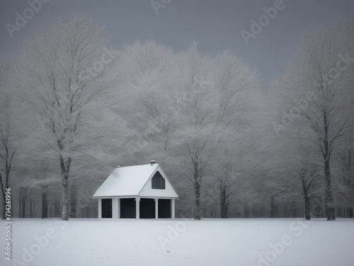 Snow and snowy wooded forest winter background