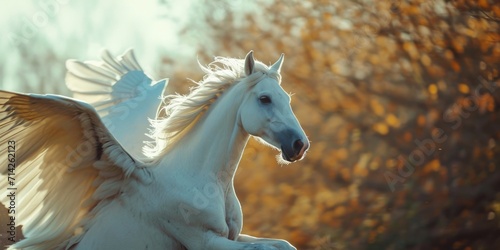 A majestic white horse with its wings spread out. Perfect for fantasy and mythical-themed projects