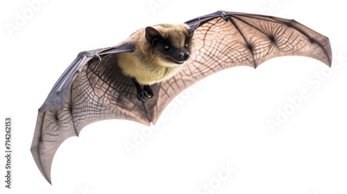 A bat flying through the air with its wings spread. This image can be used to depict nocturnal creatures or for Halloween-themed designs