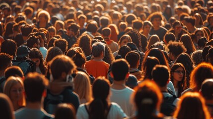 A large group of people standing together in a crowd. Suitable for various applications
