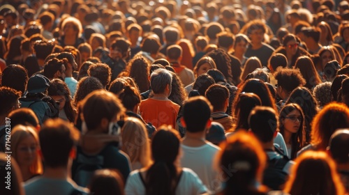 A large group of people standing together in a crowd. Suitable for various applications photo