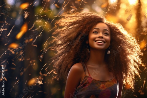 afro american woman smiling happy in nature photo