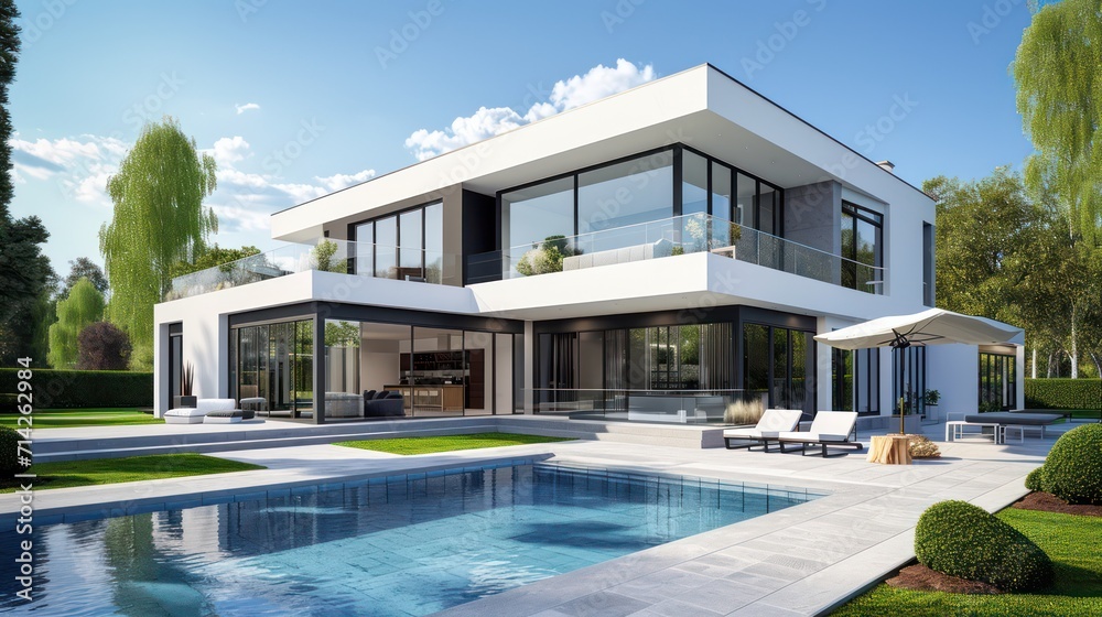 Ideal concept inspiration for showcasing modern houses in business rentals, homes for sale, and advertisements focusing on luxury and contemporary design.
 - obrazy, fototapety, plakaty 