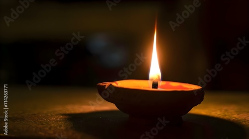 a lit candle sitting in a bowl on a table