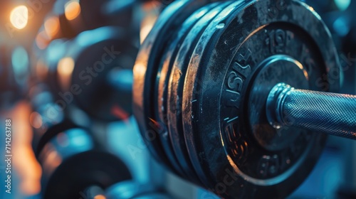 A detailed close-up of a barbell in a gym. Perfect for fitness and weightlifting-related projects