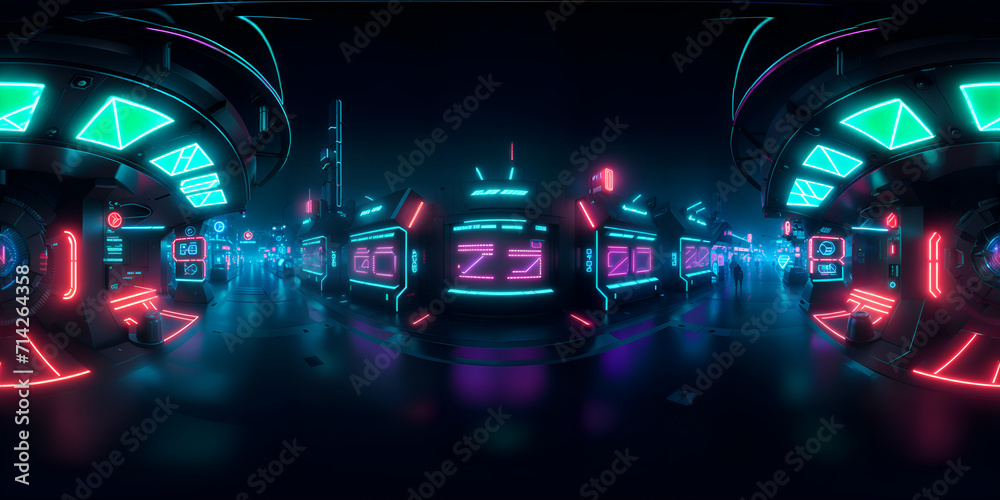 Fototapeta premium equirectangular cyberpunk city street 360 degree HDRI map