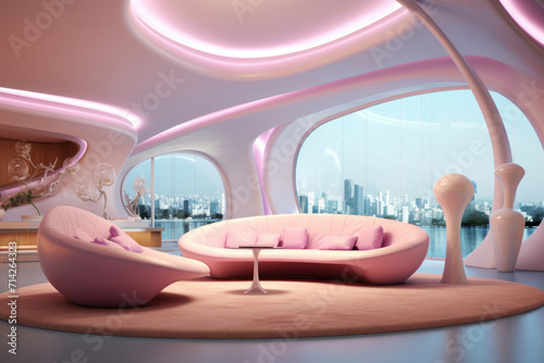 Sofa set and decoration minimal modern futuristic living room interior design cotton cand colors photo