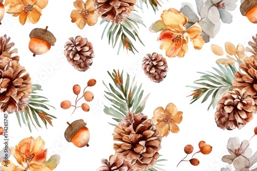 Pine cones and flowers arranged together on a clean white background. Perfect for adding a touch of nature to your designs or projects