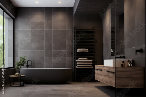 Sooty color minimal design decoration modern bathroom interior