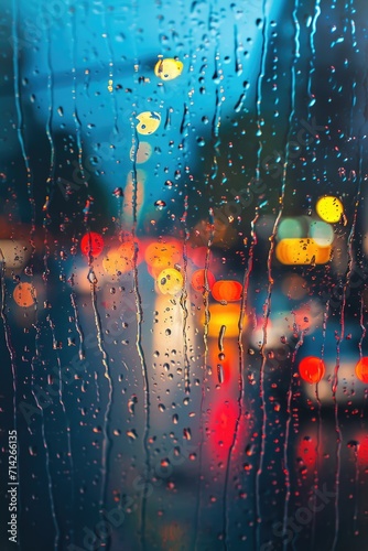 A view of a city seen through a rain-streaked window. Perfect for depicting urban life in wet weather.
