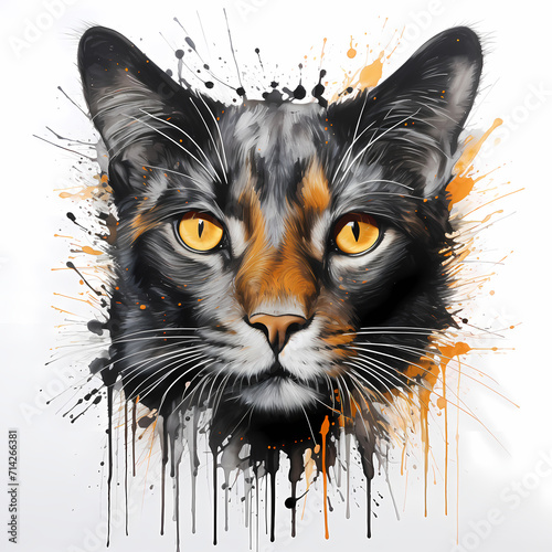 A cute cat face watercolor ...