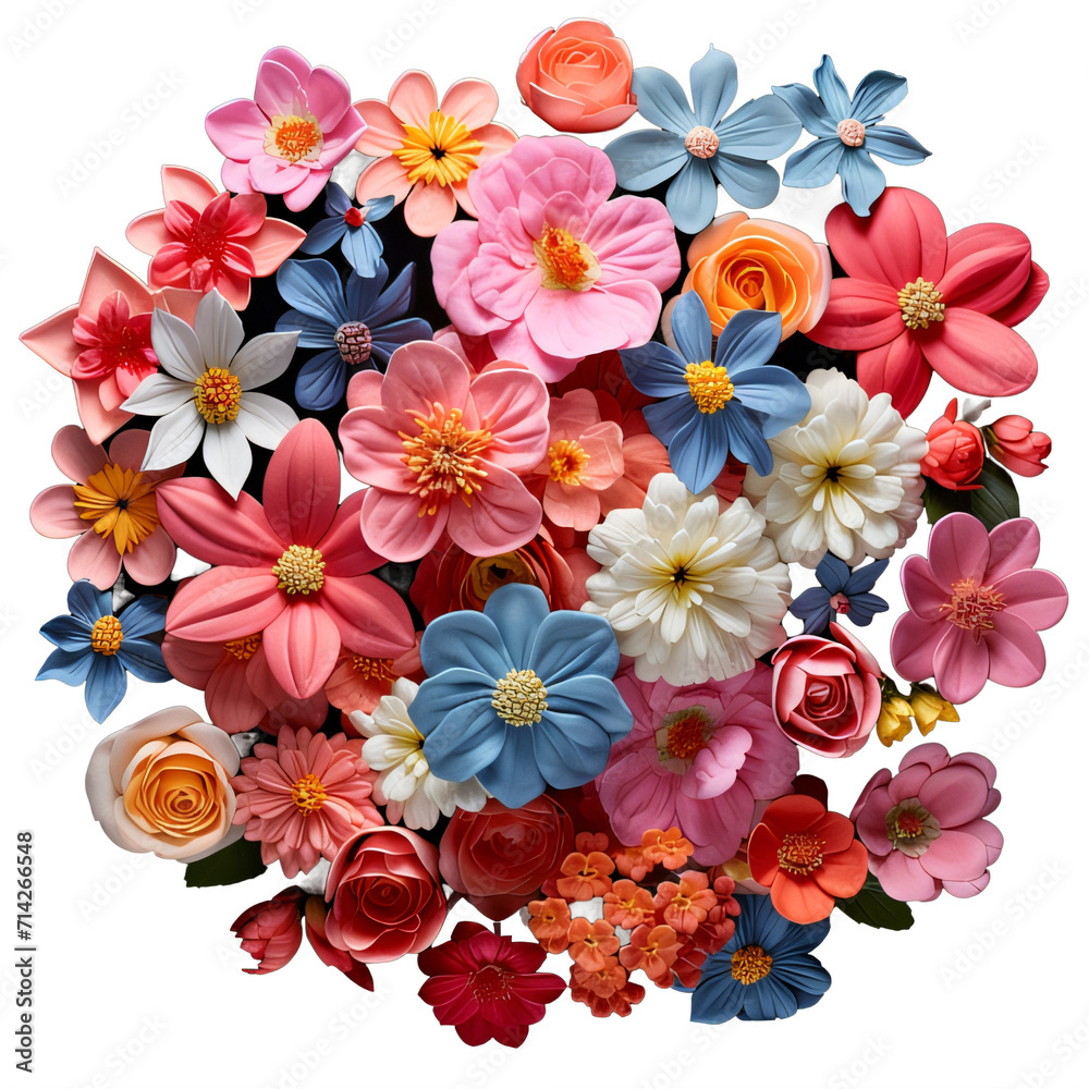A bunch of colorful flowers seen from above on a transparent background png isolated A bunch of colorful flowers seen from above on a transparent background png isolated
