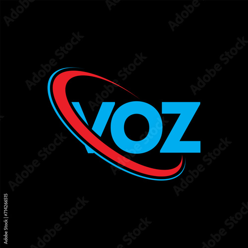 VOZ logo. VOZ letter. VOZ letter logo design. Initials VOZ logo linked with circle and uppercase monogram logo. VOZ typography for technology, business and real estate brand. photo