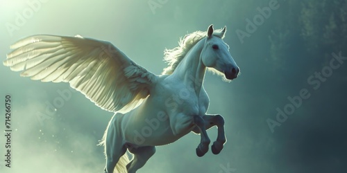 A majestic white horse with wings gracefully flying through the air. Perfect for adding a touch of fantasy and magic to any project