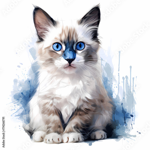 A cute cat face watercolor ...