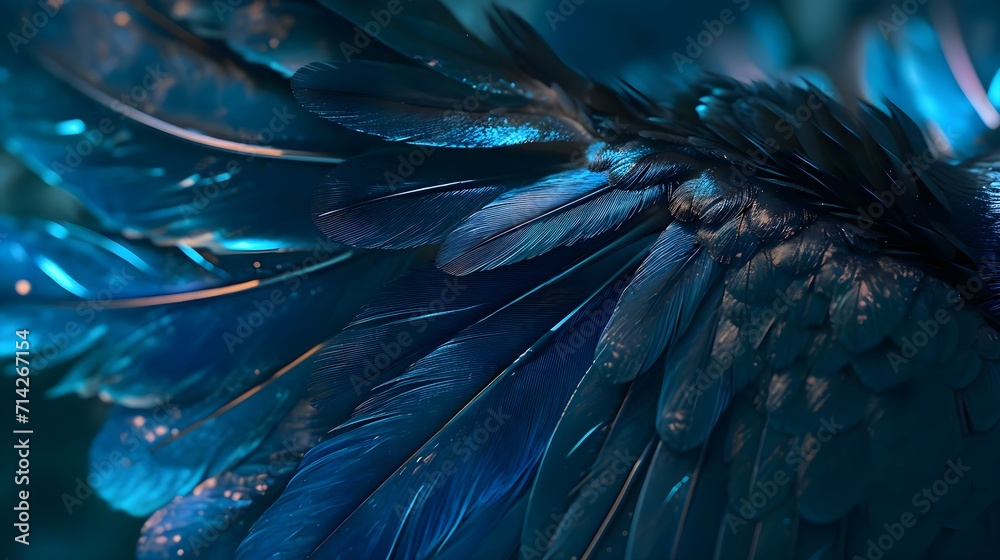 Obraz premium a close up of a blue and black bird's feathers