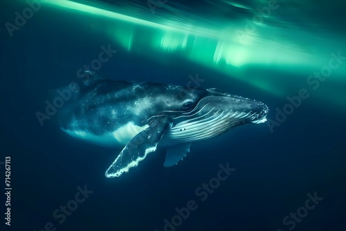 a humpback whale swims under the aurora lights © KWY