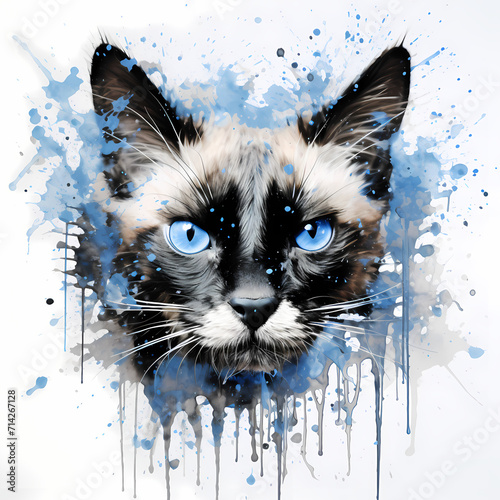 A cute cat face watercolor ...