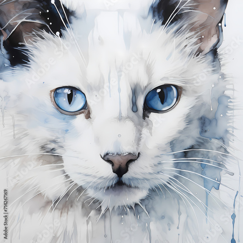 A cute cat face watercolor ...