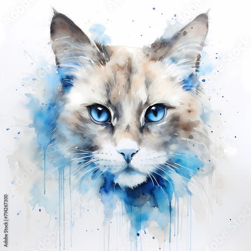 A cute cat face watercolor ...